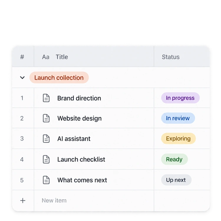 A clear direction: a project collection with status tracking concept UI