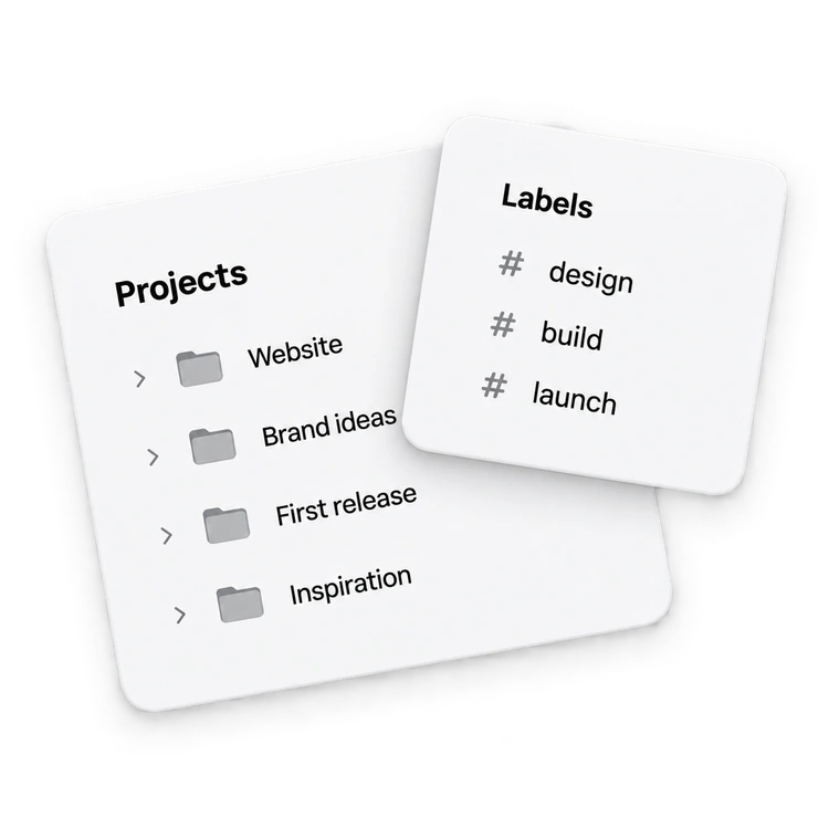 Details, in place: project folders and labels concept UI